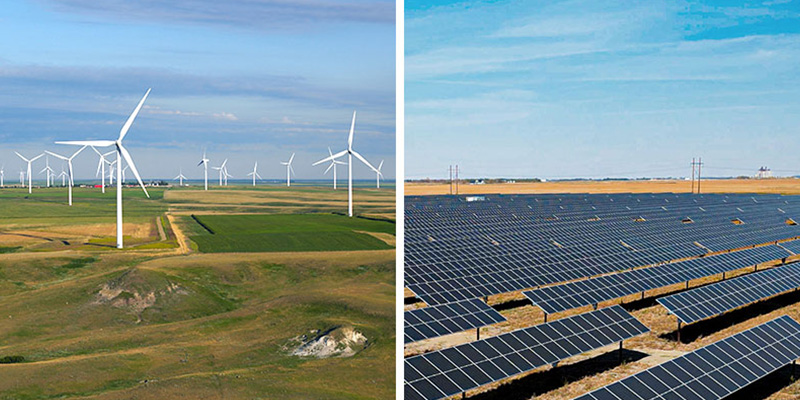 Wind Turbine on the Prairies next to Solar Pannels